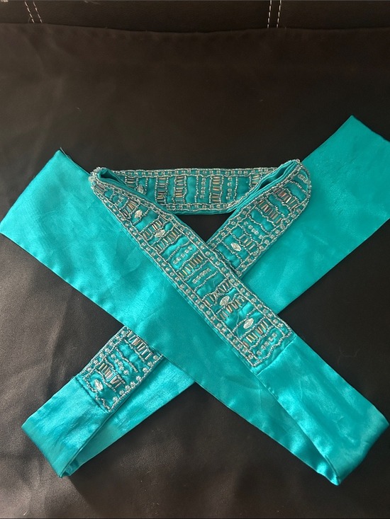 Accessories - Turquoise Beaded Satin Sash Belt - 34 inches